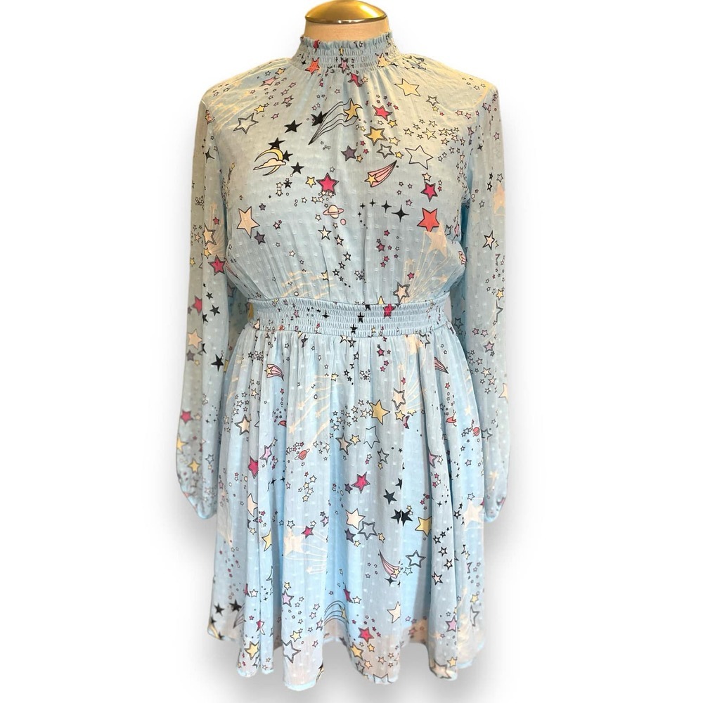 Torrid Plus Size 1 Shooting Stars‎ Smocked Baby Blue Chiffon Mini Skater Dress - Picture 3 of 4